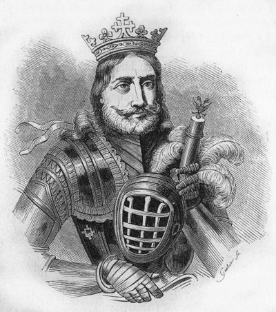 Retrato de Etienne IX UroU IV DuUan en francés, Etienne Douchan (1308-1355). Rey, luego zar de los serbios. Grabado de 1840 de Unknown artist