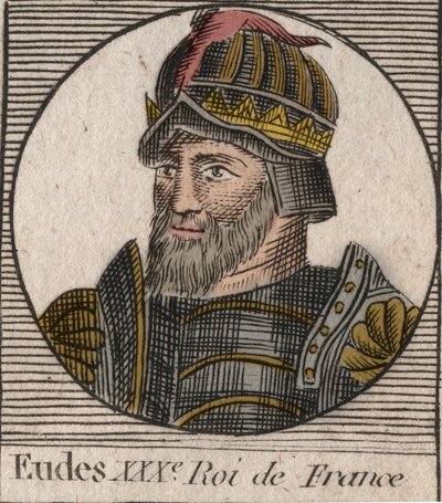 Retrato de Eudes (Odon) (c.860-898), Conde de París y Troyes, luego Rey de Francia - Eudes conde de París elegido al trono francés después de la deposición de Carlos el Emperador - grabado de 