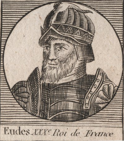 Retrato de Eudes (Odon) (c. 860 - 898), Conde de París y Troyes, luego Rey de Francia - EUDES conde de París elegido al trono francés tras la deposición de Carlos el Emperador - grabado de Instruction sur l