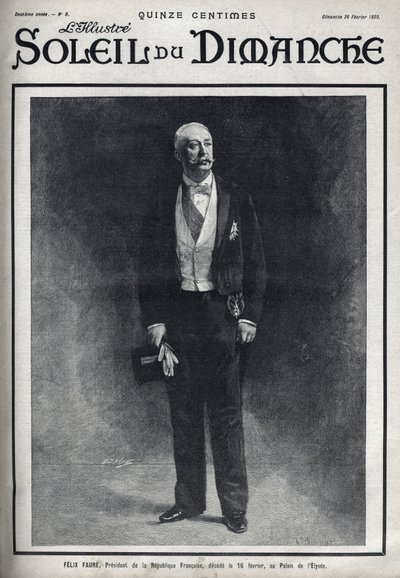 Retrato de Felix Faure (1841-1899), Presidente de la República Francesa publicado durante su muerte el 16 de febrero en el Palacio del Elíseo. Grabado en “Le sun-du-dimanche”, 28 de febrero de Unknown artist
