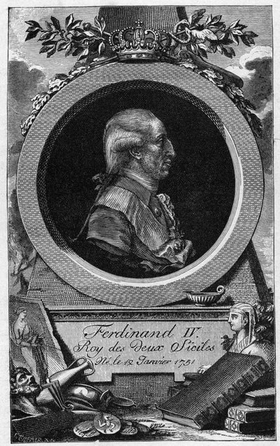 Retrato de Fernando I de las Dos Sicilias (o Fernando IV de Nápoles) (1751-1825) - grabado del siglo XIX de Unknown artist