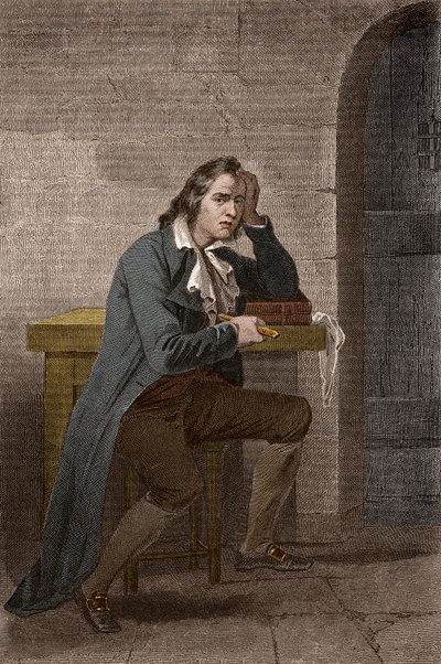 Retrato de François Babeuf dit Gracchus (1760-1797), revolucionario francés, apuñalándose de Unknown artist