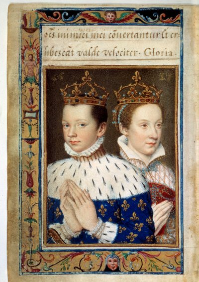 Retrato de Francisco II (1544-1560) y María Estuardo (1542-1587) Rey y Reina de Francia. Página del manuscrito del “Libro de Horas de Catalina de Médicis” (Caterina de Medici) siglo XVI. París, B.N. de Unknown artist