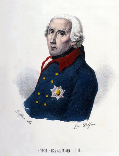 Retrato de Federico II de Prusia (1712-1786) conocido como Federico el Grande. Grabado del siglo XIX de Unknown artist