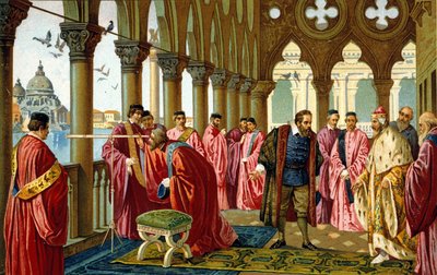 Retrato de Galileo Galilei presenta la larga vista al Dogo en su Palacio Ducal en Venecia de Unknown artist