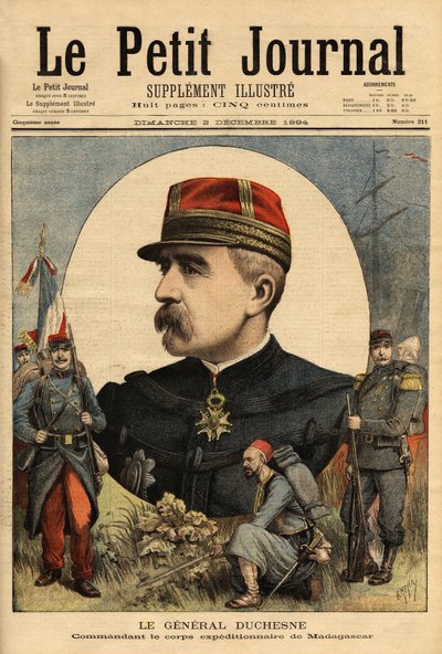 Retrato del General Jacques Charles Duchesne (1837-1918), comandante de las fuerzas armadas enviadas a Madagascar en 1894, tomó Tananarive. Grabado en “Le petit journal” 3/12/1894. Colección de Selva. de Unknown artist
