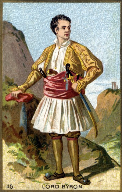 Retrato de George Gordon Noel, 6º Barón Byron, Lord Byron (1788-1824) vestido de griego. Cromolitografía del siglo XIX. de Unknown artist