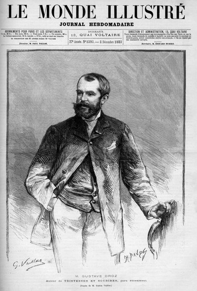 Retrato de Gustave Droz (1832-1895), pintor y novelista francés. Grabado en "Le Monde Illustré" de Unknown artist