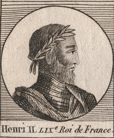 Retrato de Enrique II (1519-1559) Rey de Francia - grabado de “Instruction sur l