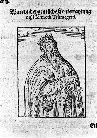 Retrato de Hermes Trimegisto (Trismegistus), astrólogo. Grabado de "Alchimia Nova" de Giovanni Battista Birelli de Unknown artist