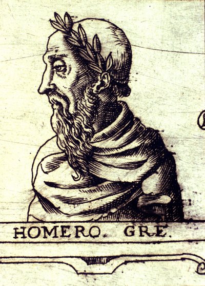 Retrato de Homero (siglo IX a.C.). Grabado de 1560 del Atlas de Urbano Monte de Unknown artist