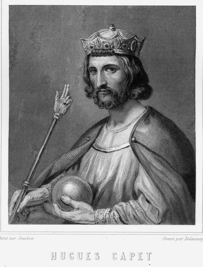 Retrato de Hugo I Capeto (v. 941 - 996), Duque de Francia y luego Rey de Francia - en "Histoire des Français" por Lavallée, grabado, s.d. de Unknown artist