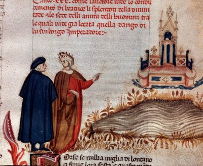 Retrato del poeta italiano Dante Alighieri con Virgilio mirando el trono de Enrique VII (canto 20 del Paraíso, en la Divina Comedia) de Unknown artist
