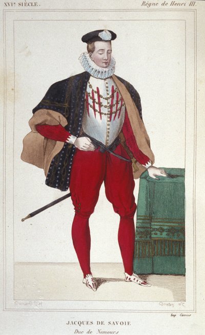 Retrato de Jacques de Savoie Nemours (1531-1585), Conde de Ginebra y Duque de Nemours de 1533 a 1585. Grabado de 1830 de Unknown artist