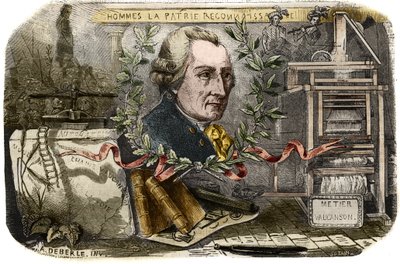 Retrato de Jacques de Vaucanson (1709-1782), mecánico e inventor francés de autómatas. Grabado de 1857 en "Le Musee Des Sciences" de Unknown artist