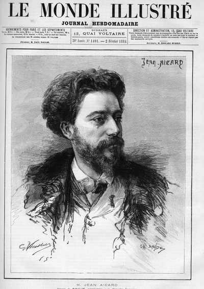Retrato de Jean Aicard (1848-1921) escritor francés. Grabado en “Le Monde Illustré”. de Unknown artist