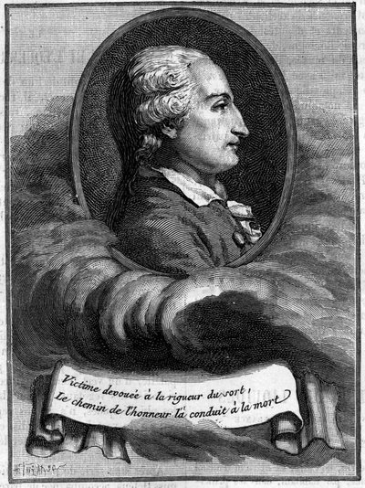 Retrato de Jean Francois Pilatre de Rosier (1757-1785), físico y aeronauta francés (primer viajero en globo). (De un grabado de época). Grabado en "La Nature: revue des sciences et de leurs aplicaciones aux arts et a l