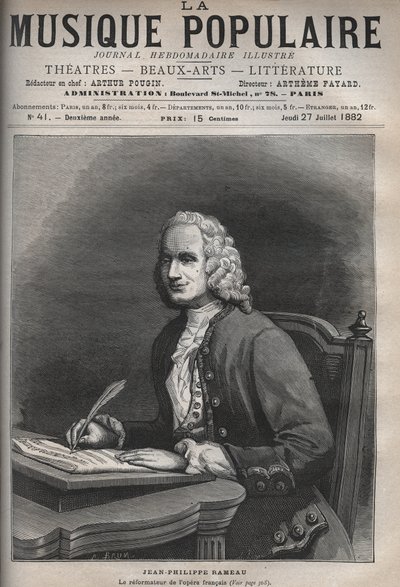 Retrato de Jean Philippe Rameau (1683-1764), compositor francés - grabado en “La música popular” periódico semanal ilustrado - 1882 de Unknown artist