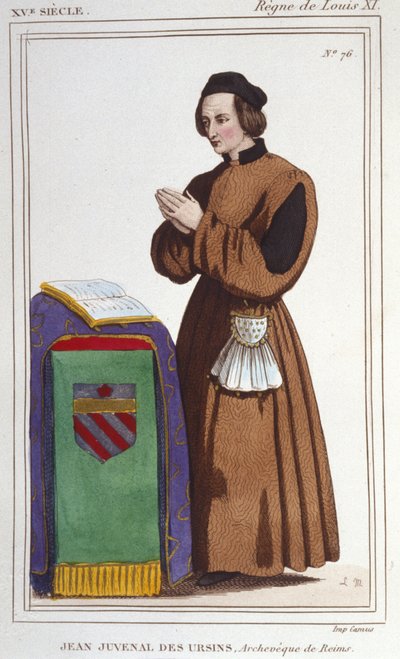 Retrato de John Juvenal des Ursins: De su nombre real Jouvenel. Nacido en 1388 (París), fallecido en 1473 (Reims, Marne) a la edad de 85 años. Benefició de las siguientes fuentes de ingresos: Obispo de Beauvais, Arzobispo de Reims, Obispo de Laon, clero, A de Unknown artist