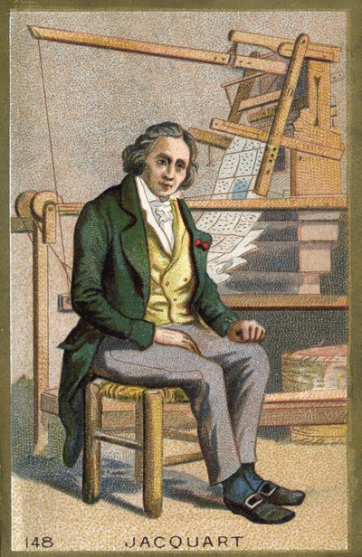 Retrato de Joseph Marie Jacquard (1752-1834), mecánico francés frente a su telar automático de Unknown artist