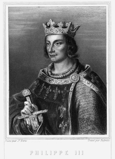 Retrato del Rey Felipe III de Francia, conocido como Felipe el Atrevido (1245-1285) (dinastía Capeto). Philippe III, Rey de Francia. Felipe III el Atrevido (1245-1285) - en “Histoire des Français” de Lavallée, grabado de Unknown artist