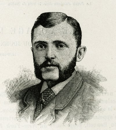 Retrato de L. Newcomb, miembro de la tripulación de La Jeannette, para la misión al polo norte. Grabado para ilustrar 