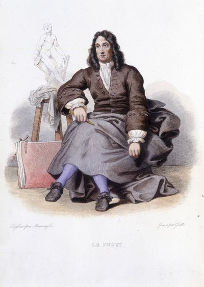 Retrato de Le Puget (Pierre Puget) escultor, pintor y arquitecto francés (1620-1694) - en Ed. Mennechet, "Le Plutarque français" de Unknown artist