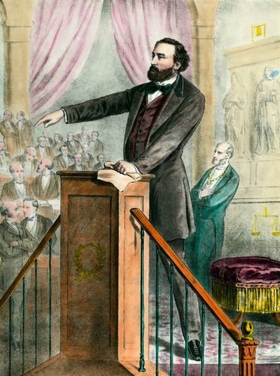 Retrato de Leon Gambetta (1838 - 1882) en la galería. Grabado del siglo XIX. Coll. Go. de Unknown artist