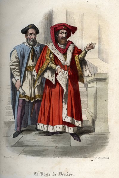 Retrato de Leonardo Loredan (Loredano) (1436-1521), dogo de la República de Venecia. Grabado de 1842 en "Historia de los papas" de Maurice Lachatre. Colección privada. de Unknown artist