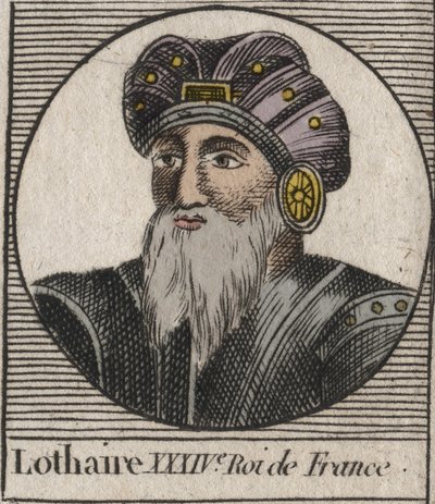 Retrato de Lotario (941-986), Rey de los Francos - Grabado de “Instrucción sobre la Historia de Francia” por Charles Constant Le Tellier 1821 de Unknown artist