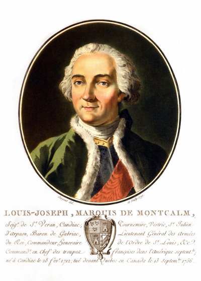 Retrato de Louis-Joseph, Marqués de Montcalm de Saint-Véran (1712-1759). Un general francés, murió tratando de defender Quebec contra los ingleses. Grabado del siglo XIX de Unknown artist