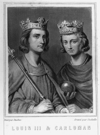 Retrato de Luis III (c. 863 - 882), Rey de Francia y Carlomán (? - 884), Rey de Francia de Unknown artist
