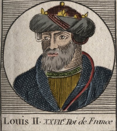 Retrato de Luis II el Tartamudo (846 - 879), Rey de los Francos - Luis II el Tartamudo 848 a 879 - grabado de 