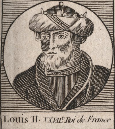 Retrato de Luis II el Tartamudo (846-879), Rey de los Francos - Luis II El Tartamudo (848-879) - grabado de “Instruction sur l