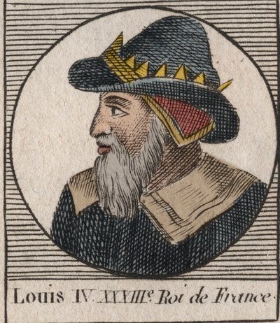 Retrato de Luis IV de Ultramar (921 - 954), Rey de Francia - Luis IV llamado de Ultramar o Transmarinus - grabado de 