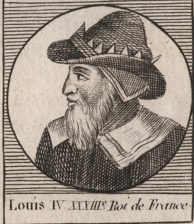 Retrato de Luis IV de Ultramar (921 - 954), Rey de Francia - grabado de “Instruction sur l
