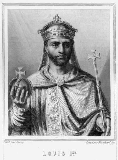 Retrato de Luis I el Piadoso o el Bonachón (778 - 840), Emperador de Occidente - en “Histoire des Français” por Lavallée, grabado, sd. de Unknown artist