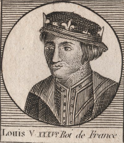 Retrato de Luis V el Holgazán (967-987), Rey de Francia - Luis V el Indolente (967-987) - grabado de Instruction sur l