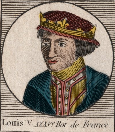 Retrato de Luis V el Holgazán (967-987), Rey de Francia - Grabado de “Instrucción sobre la Historia de Francia” por Charles Constant Le Tellier 1821 de Unknown artist