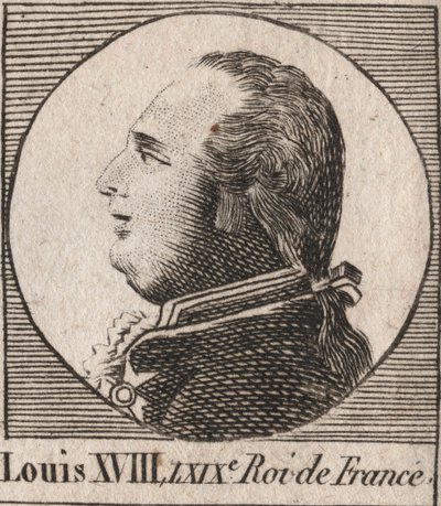 Retrato de Luis XVIII (1755-1824), apodado el Deseado, Rey de Francia y Navarra de 1814 a 1815 y de 1815 a 1824 - grabado de “Instruction sur l