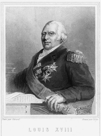Retrato de Luis XVIII (1755 - 1824), Rey de Francia - en “Histoire des Français” de Lavallée, grabado, s.d. de Unknown artist