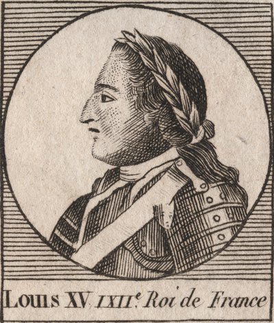 Retrato de Luis XV (1710-1774) llamado el Bien Amado, rey de Francia - grabado de “Instruction sur l