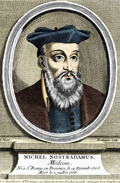 Retrato de Michel Nostradamus, médico y astrólogo, nacido en Saint Remy de Provence el 14/12/1503 y fallecido el 02/07/1566. Grabado del siglo XVII de Unknown artist