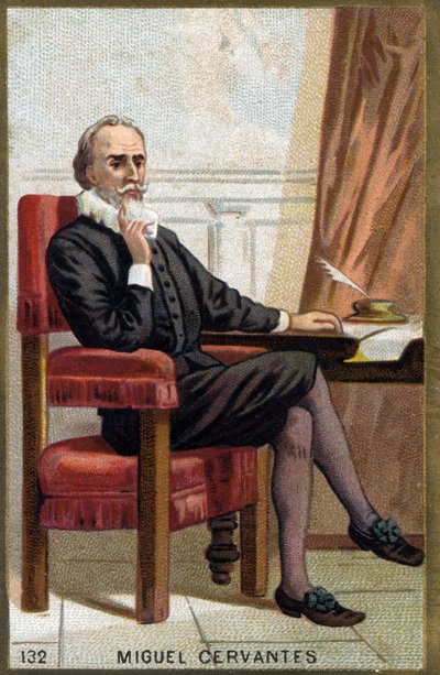 Retrato de Miguel Cervantes Saavedra, conocido en francés como Cervantes (1547 - 1616) escritor español. Cromolitografía del siglo XIX de Unknown artist