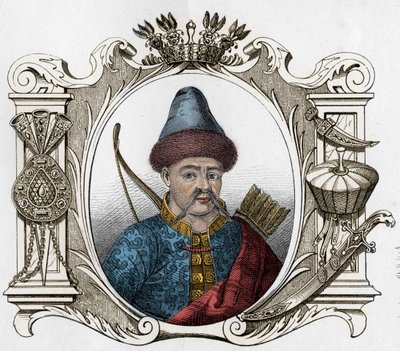 Retrato del monarca mongol Timur (Tamerlán) (1336-1405) - Tamerlán (1336-1405) (o Timur Lang, "Timur el cojo") Grabado de 1861 de Unknown artist