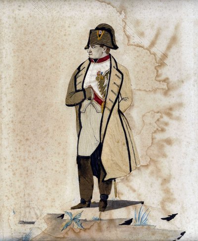 Retrato de Napoleón I (la mano en el vientre) - Grabado con tela de Unknown artist