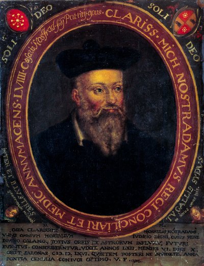 Retrato de Nostradamus, Michel de Notre Dame (1503 - 1566) astrólogo y médico francés. Grabado en cobre de Unknown artist
