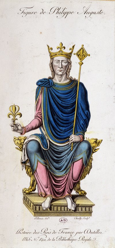 Retrato de Felipe Augusto en su trono - de un documento del siglo XIII de Unknown artist