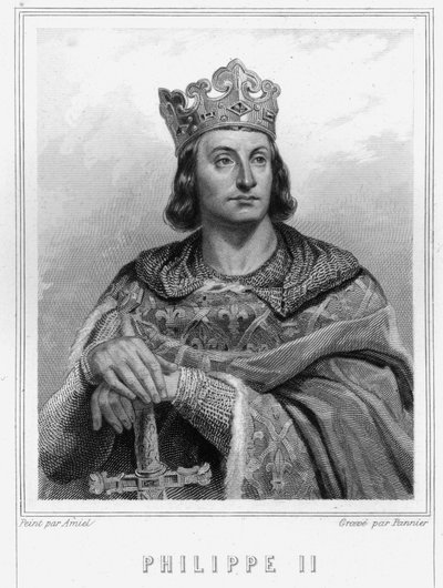 Retrato de Felipe II llamado Felipe Augusto (1165-1223), Rey de Francia - en "Histoire des Français" por Lavallée, grabado, s.d. de Unknown artist