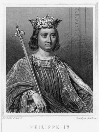 Retrato de Felipe IV el Hermoso (1268 - 1314), Rey de Francia - en "Histoire des Français" de Lavallée, grabado, sd de Unknown artist